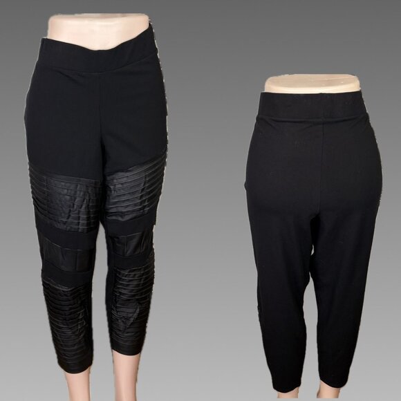 Torrid +4 Black High Waisted Faux Leather Striped Detail Tapered Leg Leggings - Picture 1 of 5